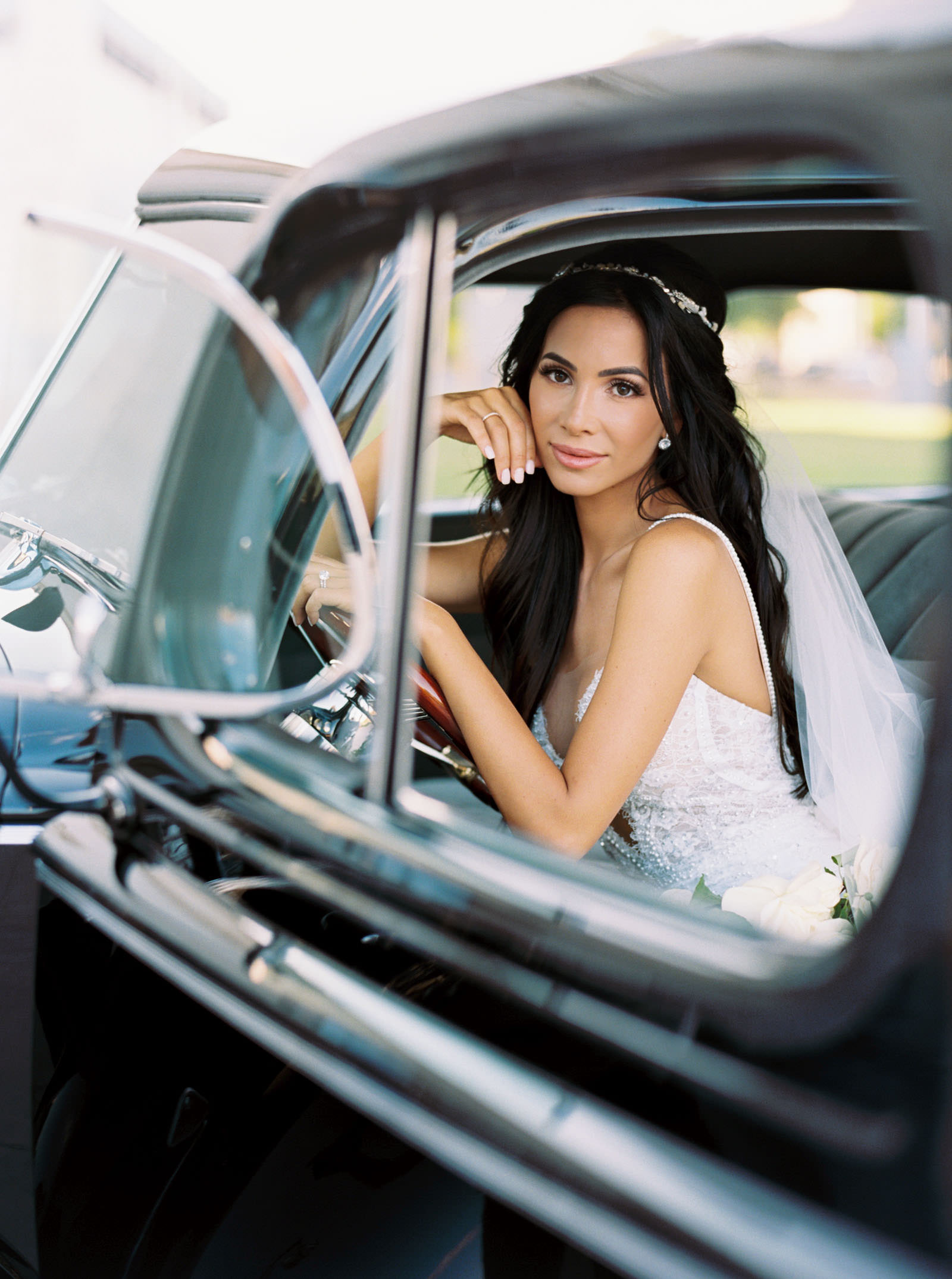 Bridal portraits with classic car