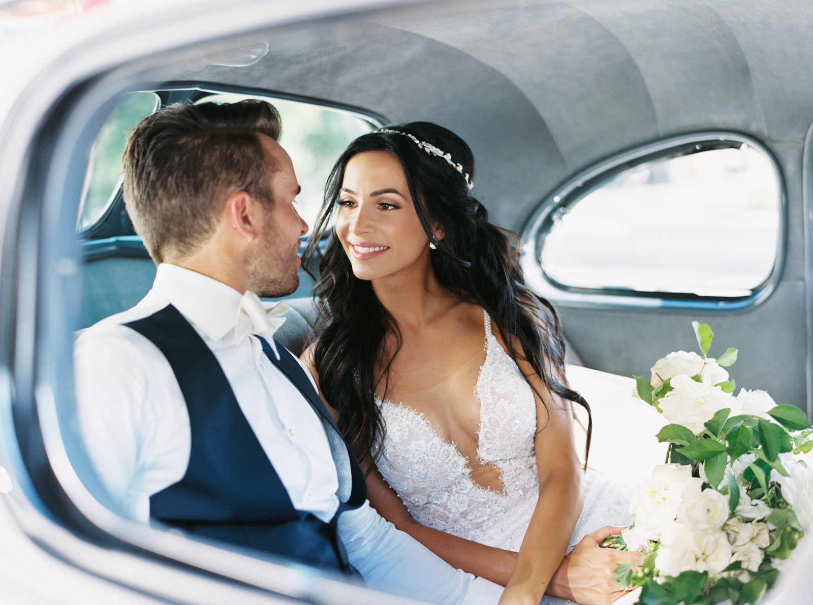 bridal portraits in a classic car